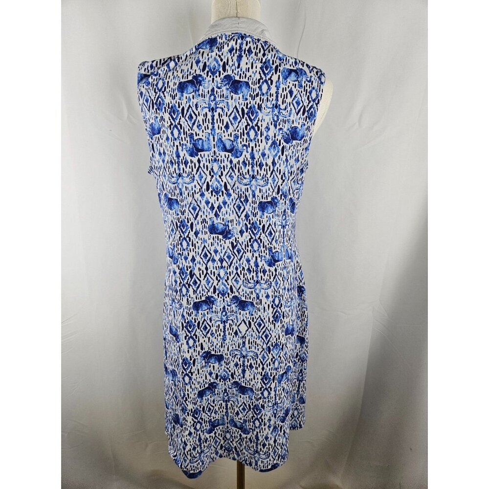 IBKUL Dress Medium Sleeveless Mock Zip Neck Elephant Print Blue UPF50 Resortwear - Picture 10 of 11